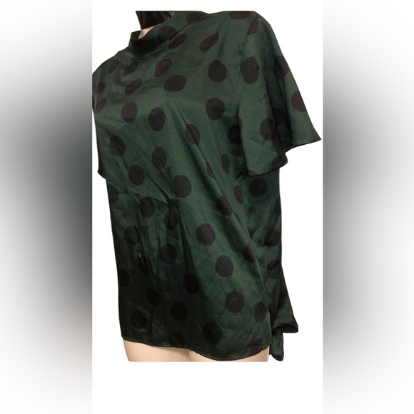 Green Polka Dot Top tie back‎ neck women’s top Zara sz medium - Picture 4 of 6
